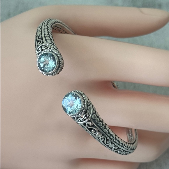 Annika Witt Bali Sterling Silver 925 Blue Topaz Open Cuff Filigree ID Bracelet - Picture 12 of 12